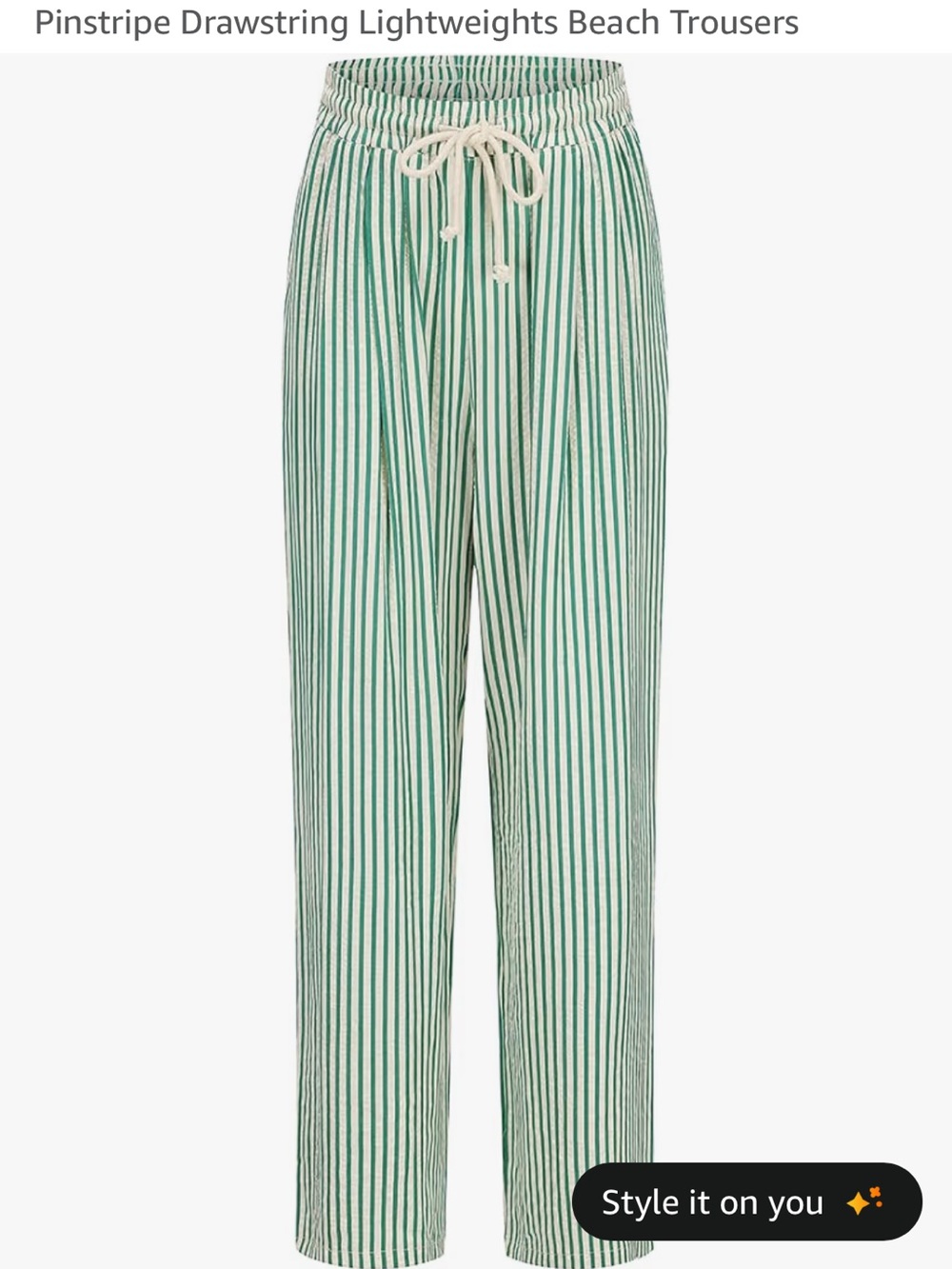 Green and White Pinstripe Drawstring Beach Trousers